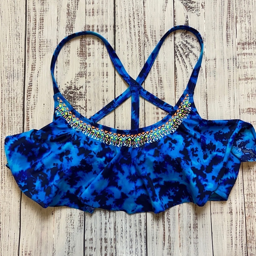 PINK Victoria’s Secret Blue Tie Dye Bikini Top. Size Medium. EUC